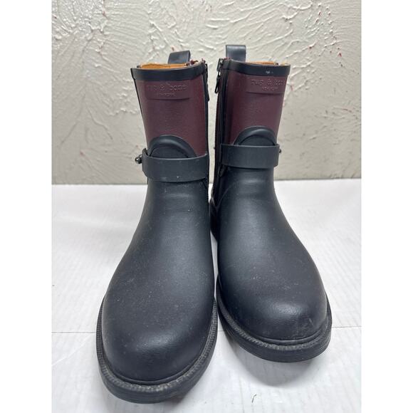 Rag and Bone Moto Rain Boots Women's Black Maroon Waterproof Size 37 US 7 - Picture 2 of 6
